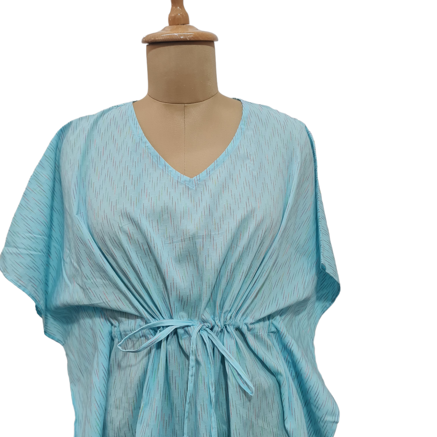 Sky Blue Multicolor Dobby Cotton Kaftan - TradeUNO