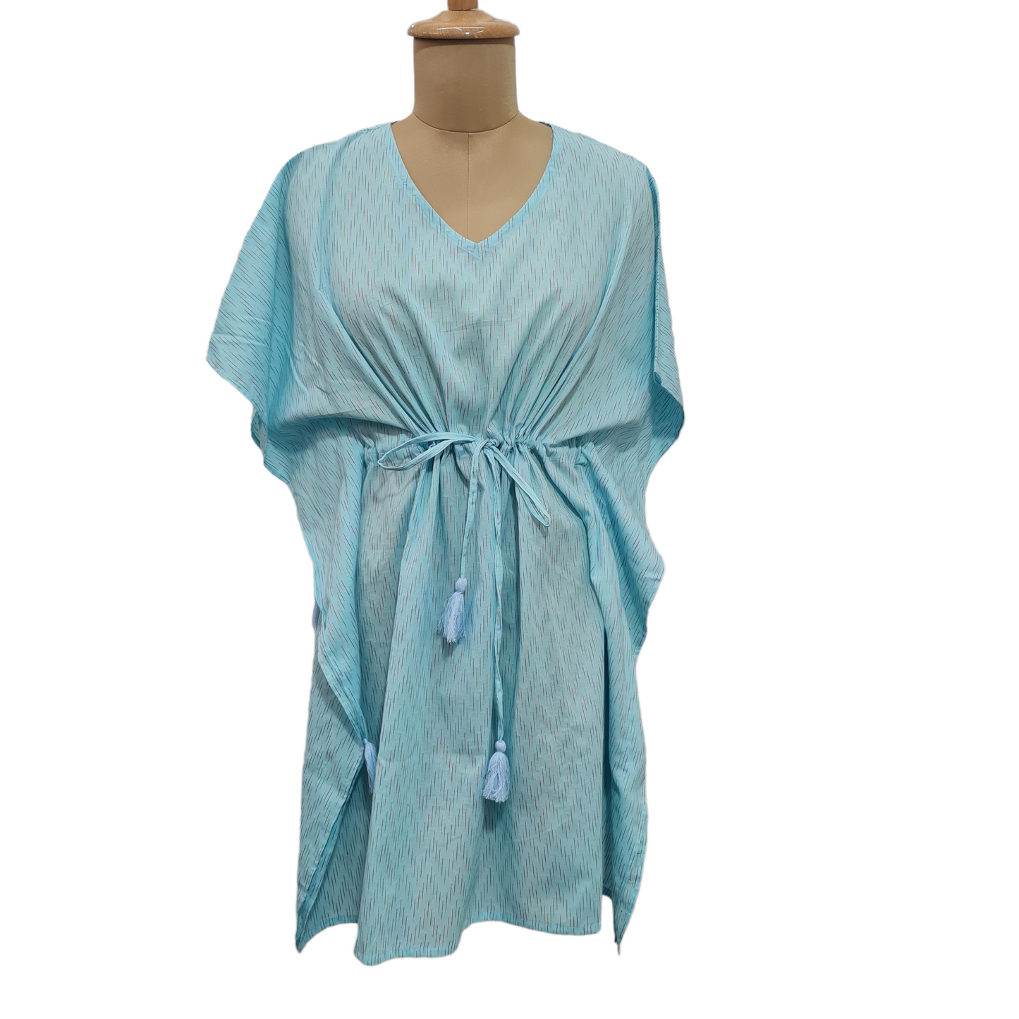 Sky Blue Multicolor Dobby Cotton Kaftan - TradeUNO