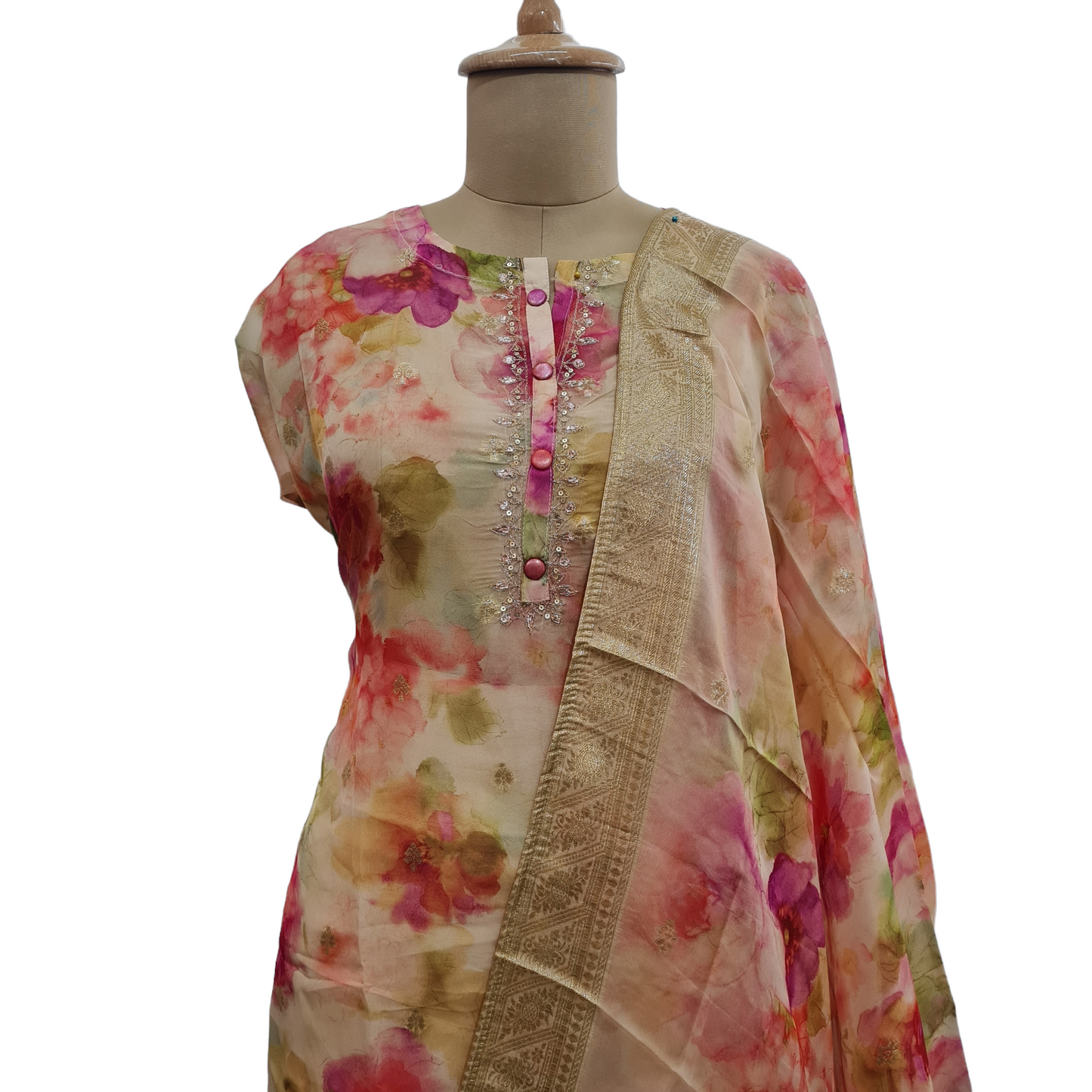 Multicolor Floral Foil Suit Set With Dupatta - TradeUNO