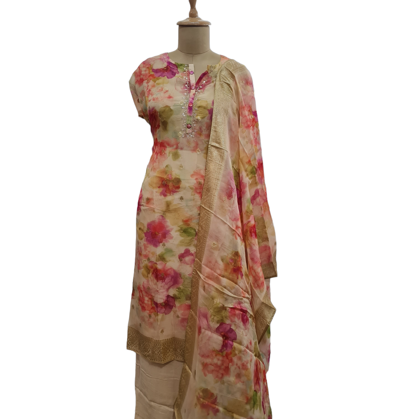 Multicolor Floral Foil Suit Set With Dupatta - TradeUNO