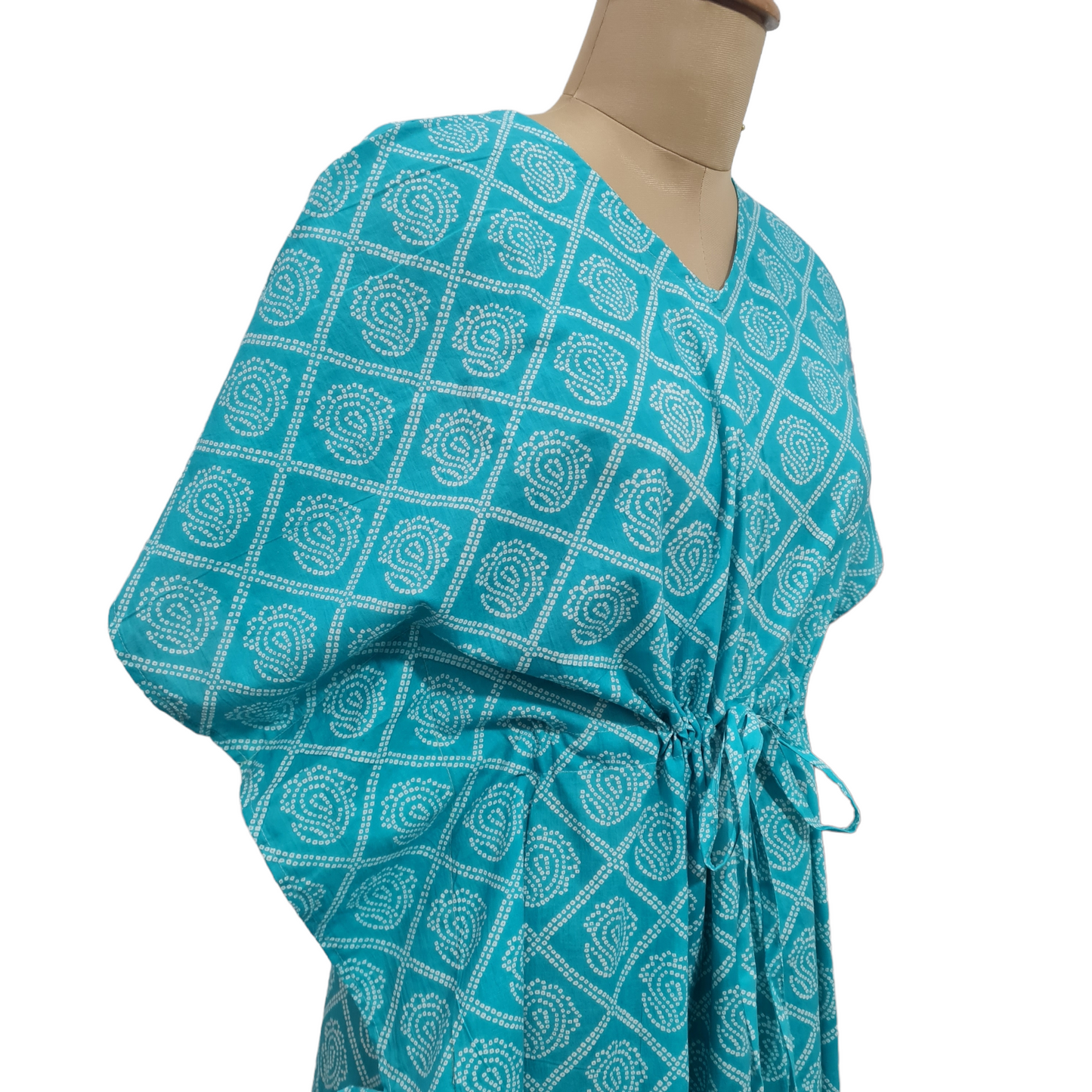 Sky Blue Multicolor Stripes Dobby Cotton Kaftan - TradeUNO