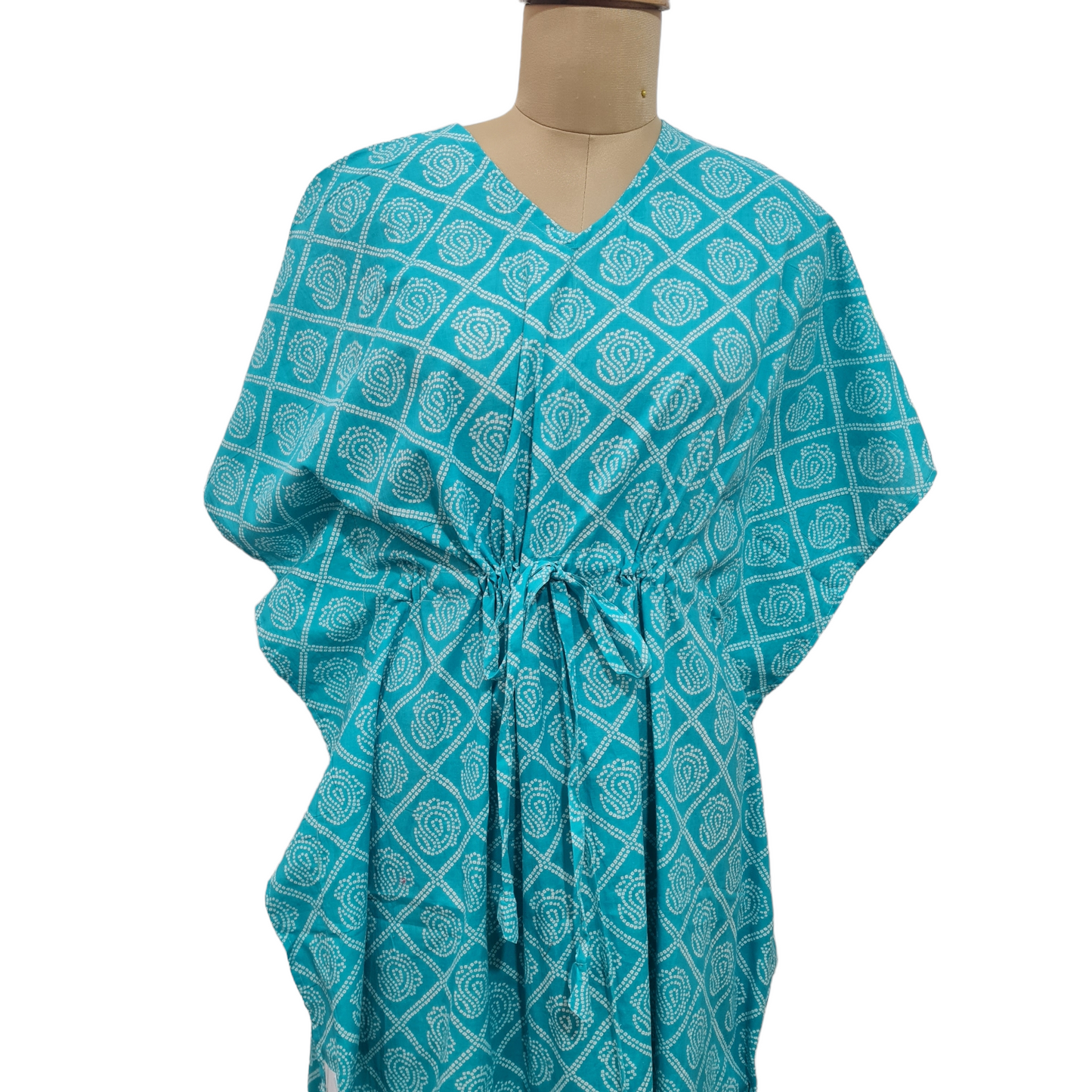 Sky Blue Multicolor Stripes Dobby Cotton Kaftan - TradeUNO
