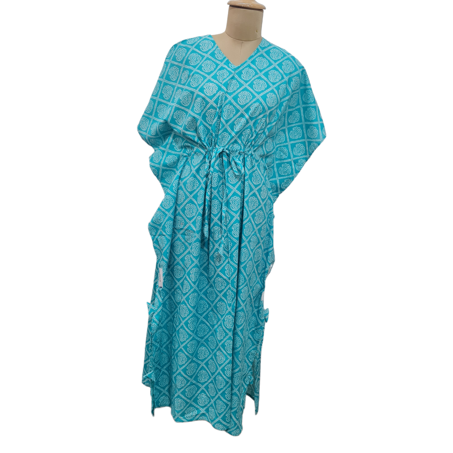 Sky Blue Multicolor Stripes Dobby Cotton Kaftan - TradeUNO