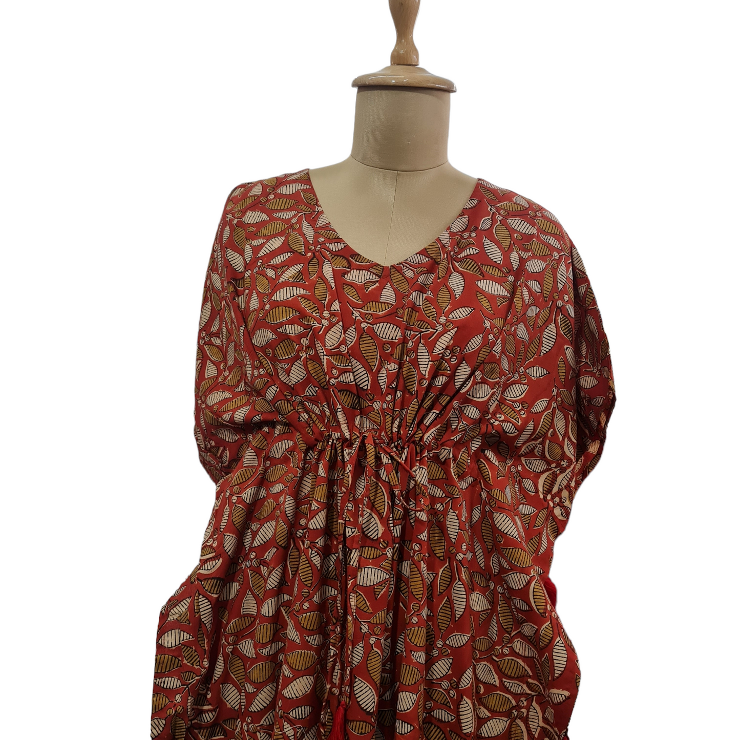 Red Floral Print Cotton Kaftan - TradeUNO