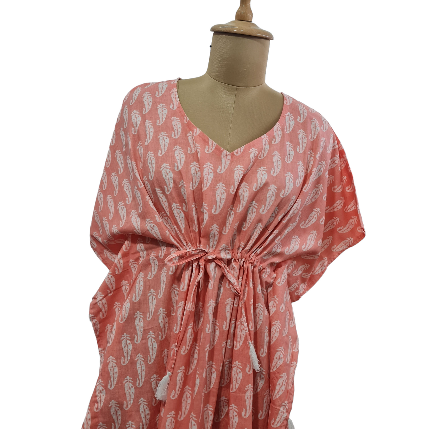 Pink White Floral Print Cotton Kaftan - TradeUNO