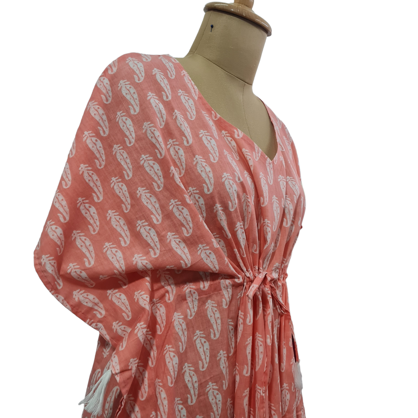 Pink White Floral Print Cotton Kaftan - TradeUNO