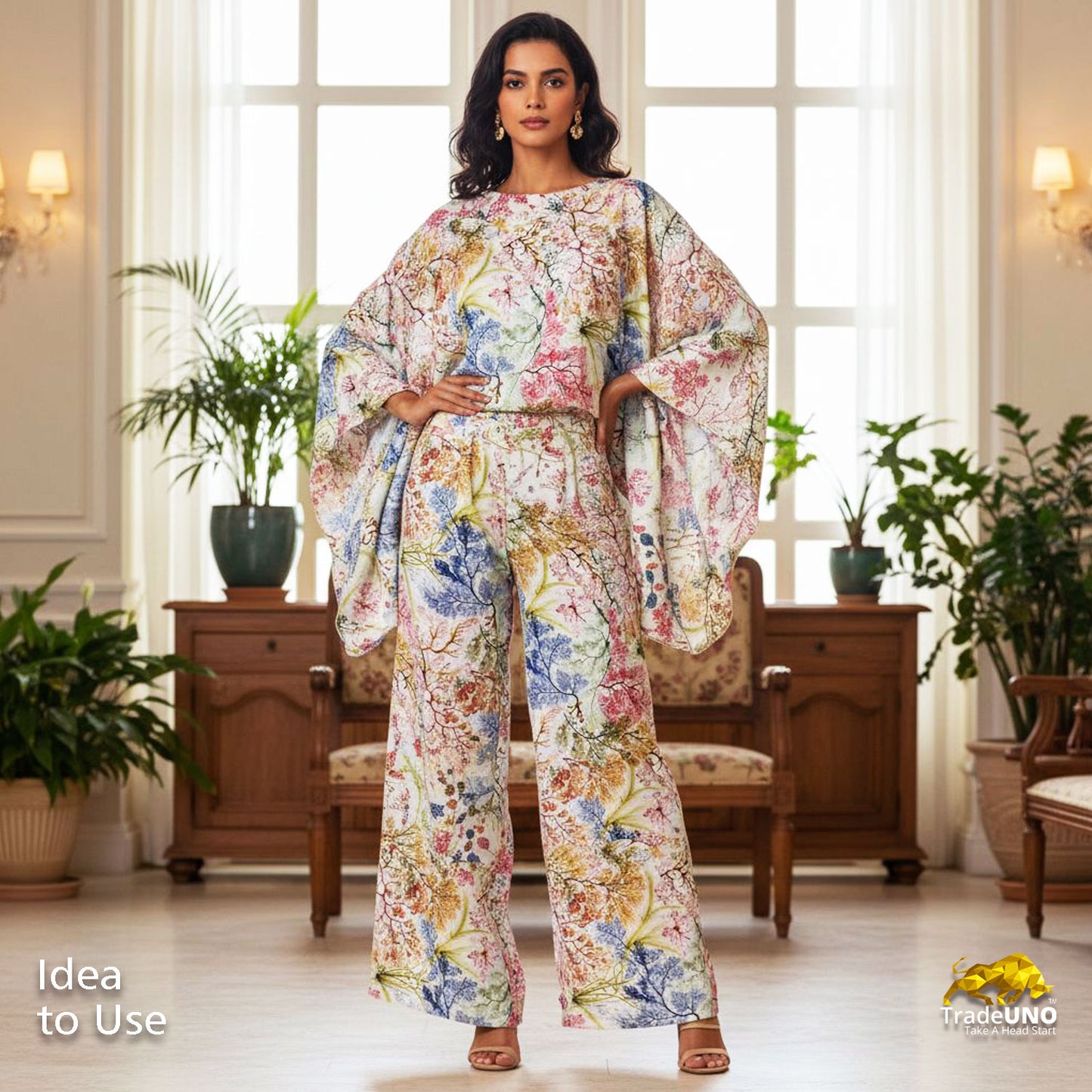 Multi Color Digital Print Twill Silk Fabric TU 1296