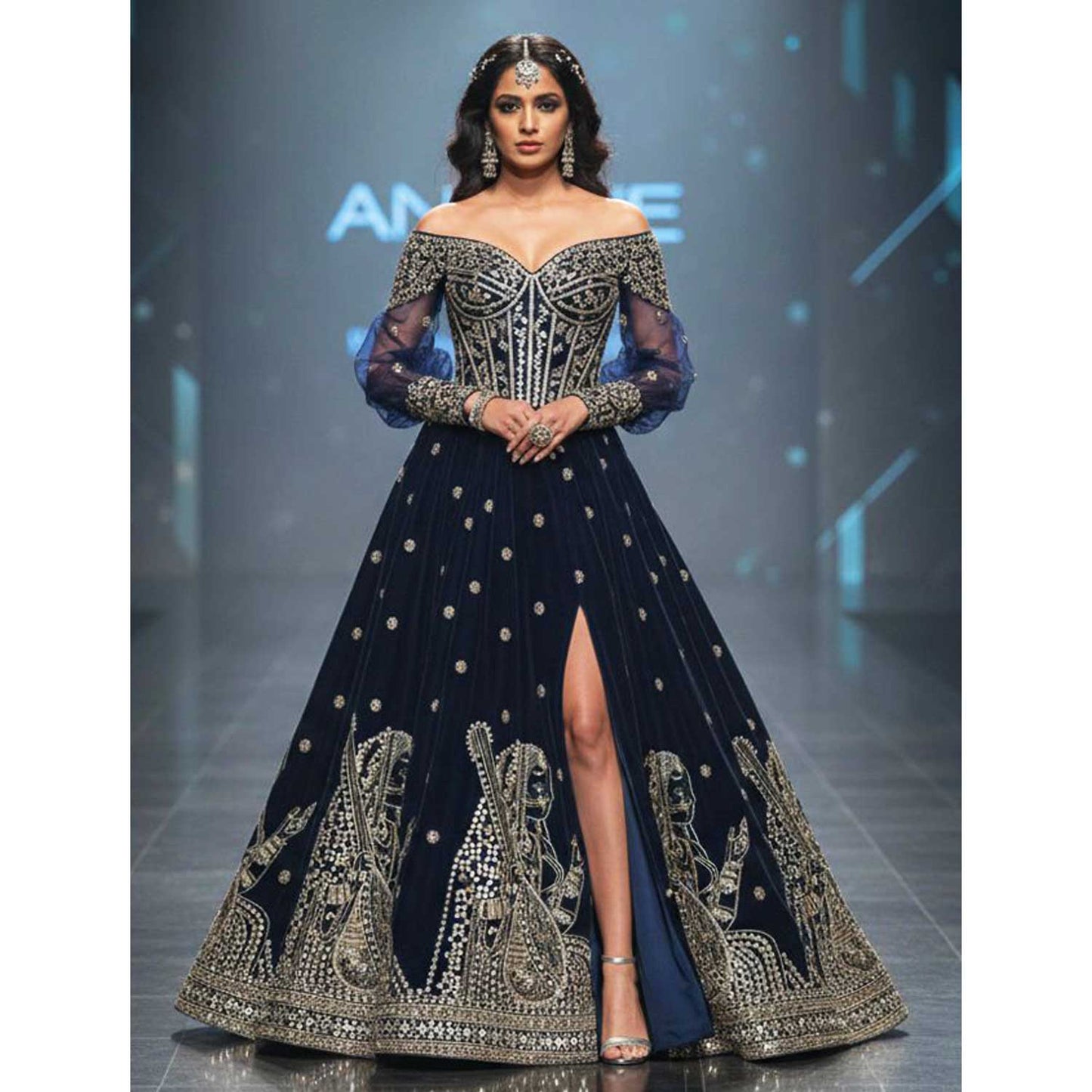 Teal Blue Embroidery Velvet Fabric JD-28970