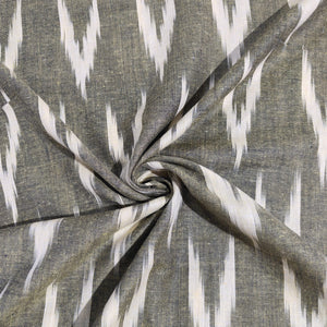 Olive Green With Cream Ikkat Print Cotton Fabric - TradeUNO