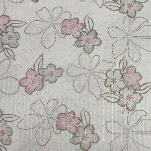 Off White Brown Floral Foil Thread Sequins Embroidery Cotton Fabric 15424