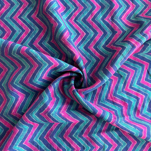 Blue Chevron Print Chanderi Silk Fabric 17698