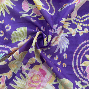 Purple Floral Print Chanderi Silk Fabric