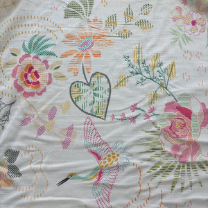 Green Floral Print Chanderi Silk Fabric