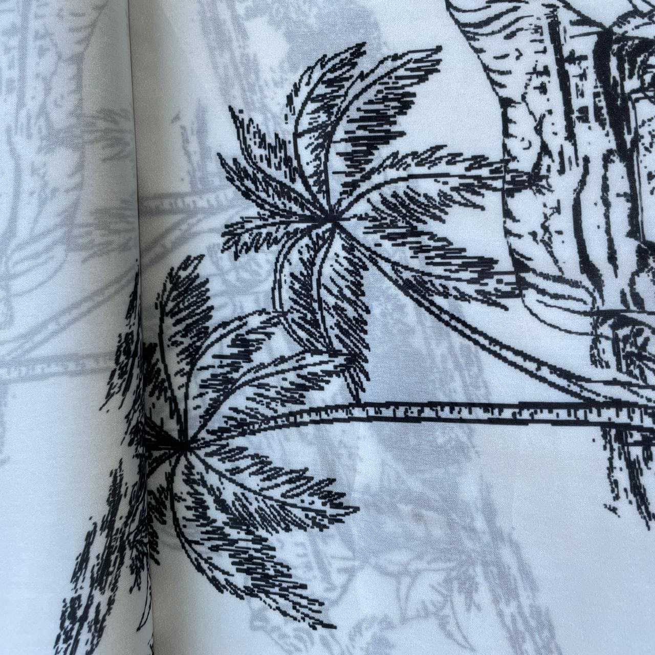 Grey Tropical Print Georgertte Satin Fabric 11858