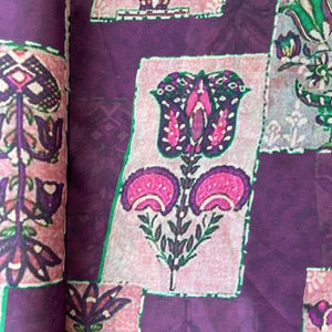 Purple Floral Foil Work Georgette Satin Fabric 18379