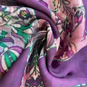 Purple Floral Foil Work Georgette Satin Fabric 18379