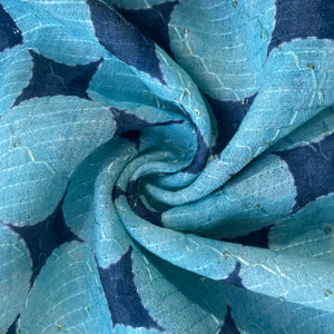 Sea Blue & Dark Blue Geometerical Print Sequence Embroidery Linen 11128