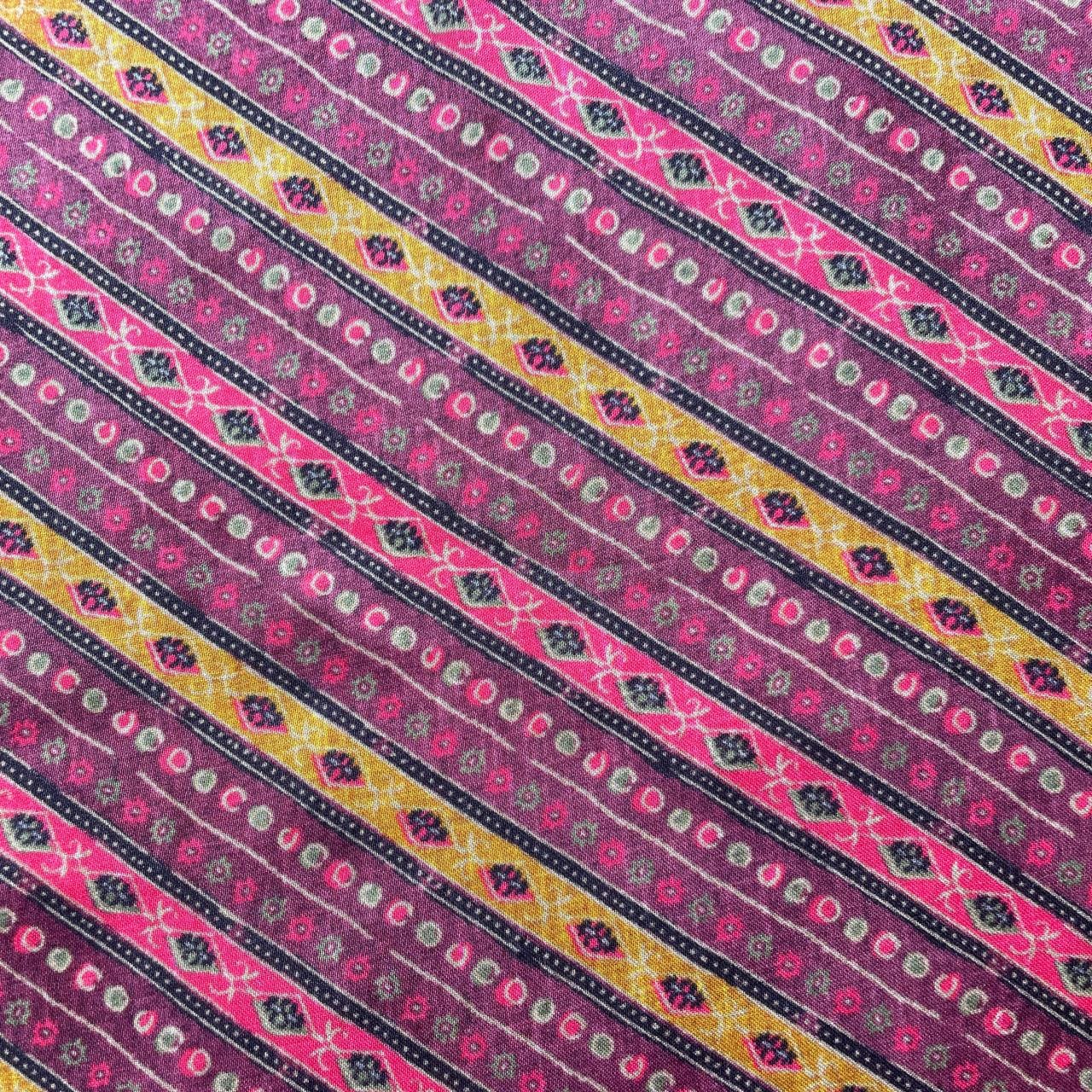 Wine Multicolor Stripes Modal Satin Fabric 20869