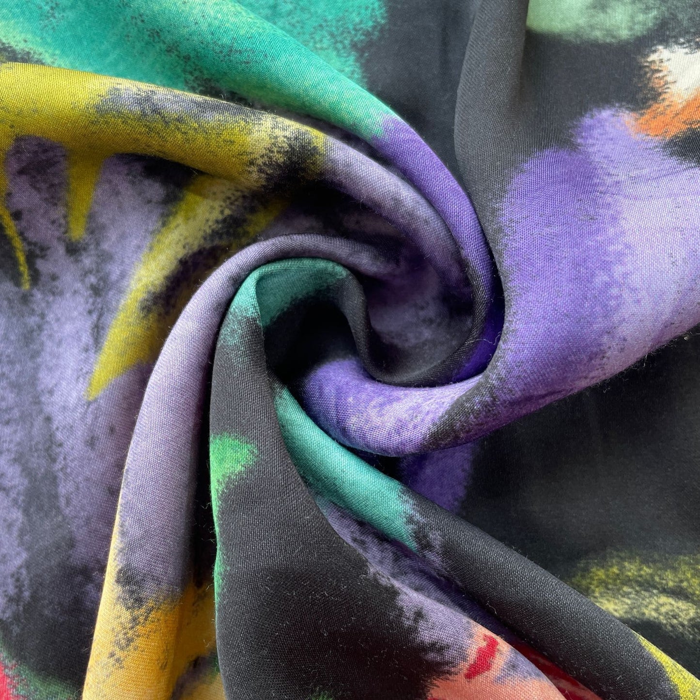 Black Floral Print Bemberg Silk Fabric 20842