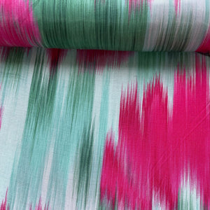 Green Multicolor Ikkat Print Bemberg Gaji Silk Fabric 15550