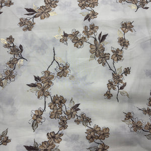 Light Yellow with brown floral Rayon Fabric 5428