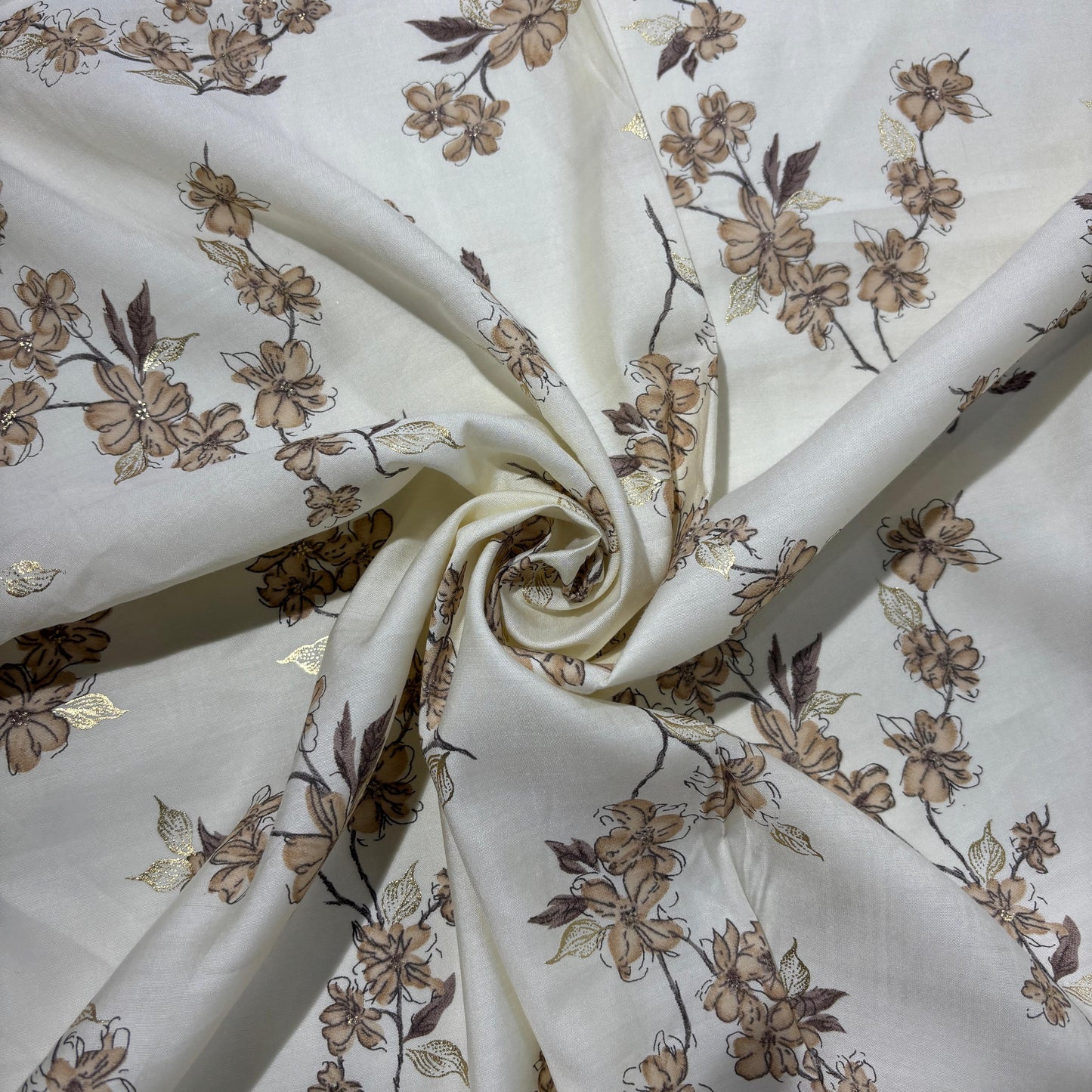 Light Yellow with brown floral Rayon Fabric 5428