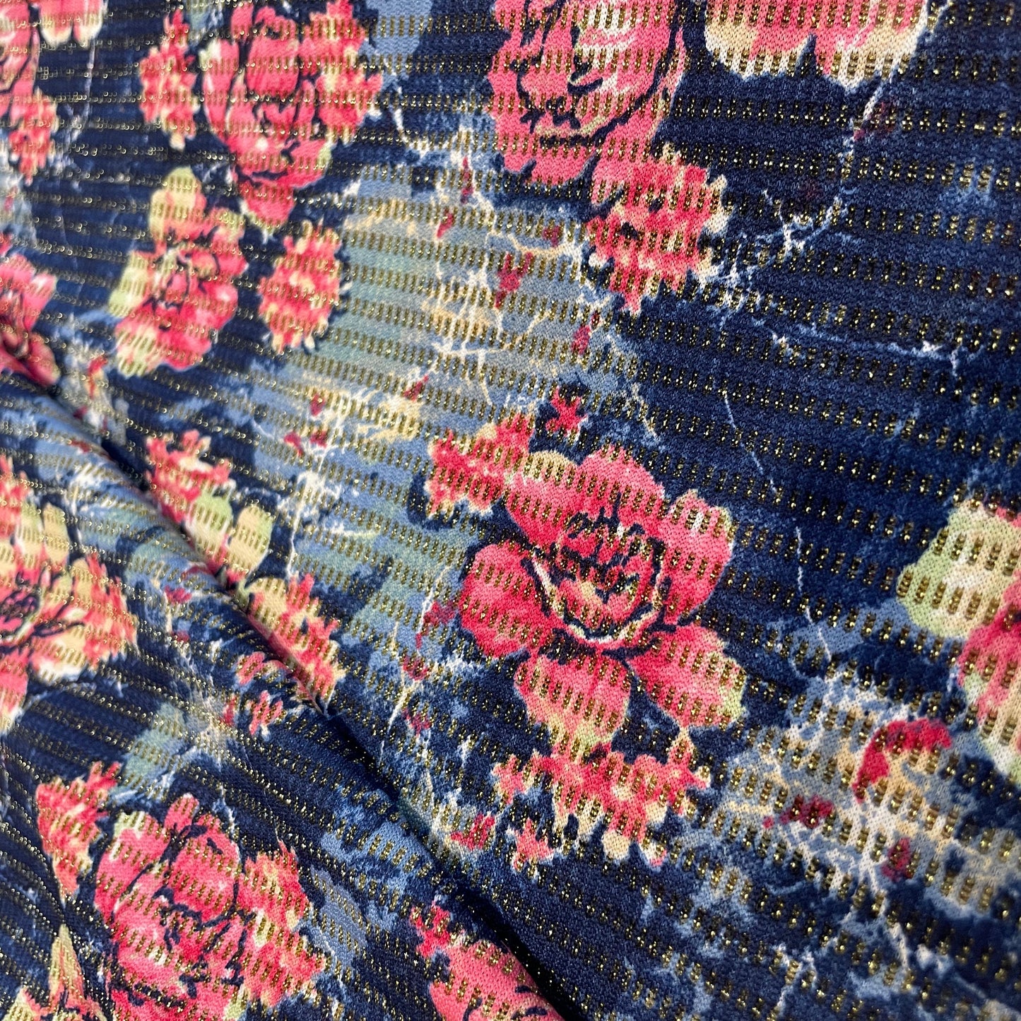 Blue & Pink Floral Print Knitted Lycra Fabric 5160