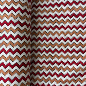 White Maroon Chevron Print Cotton Fabric 16110