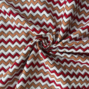 White Maroon Chevron Print Cotton Fabric 16110