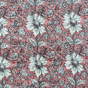 Pink White Floral Print Cotton Fabric 16242