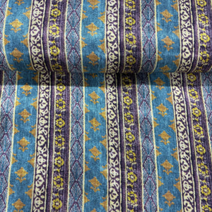 Blue Stripes Floral Print Bemberg Gajji Silk Fabric 15582