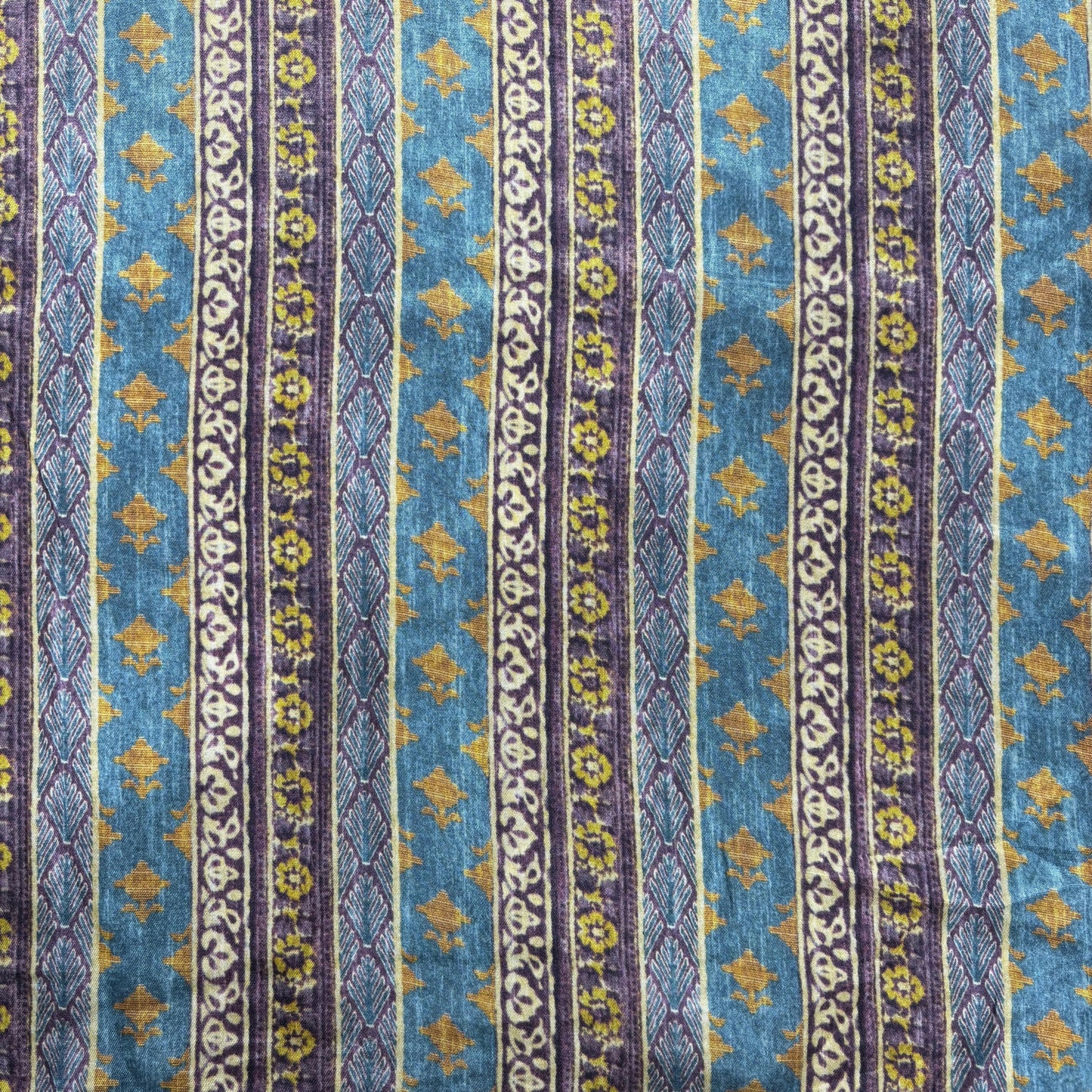 Blue Stripes Floral Print Bemberg Gajji Silk Fabric 15582
