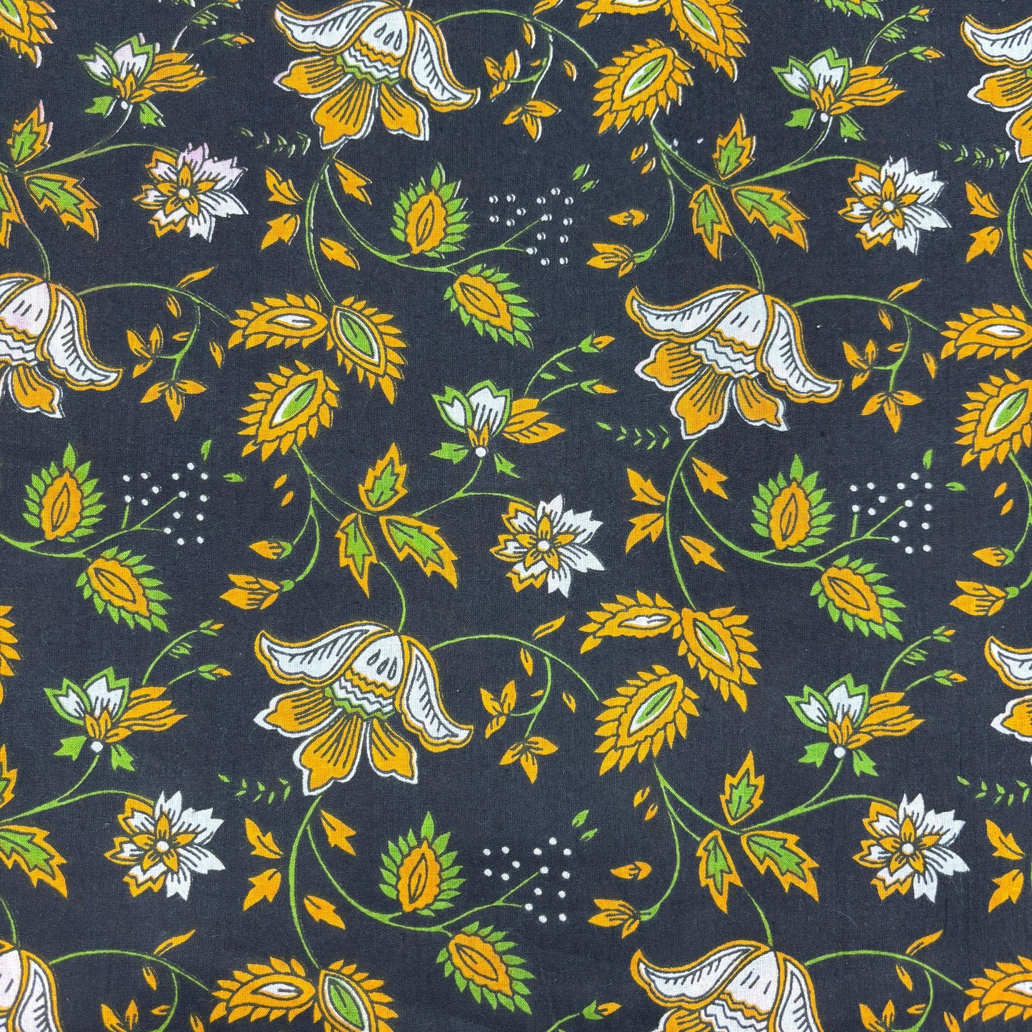Black and Yellow Floral Print Cotton Fabric 5062