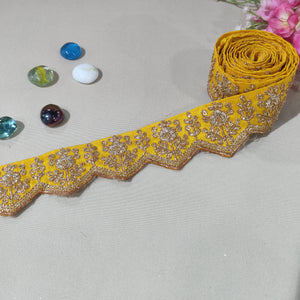 Mustard Yellow Chevron Zari Embroidery Lace 15841