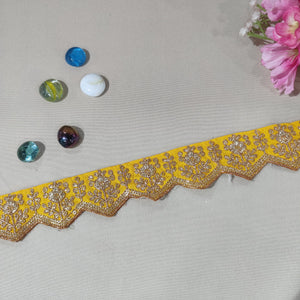 Mustard Yellow Chevron Zari Embroidery Lace 15841
