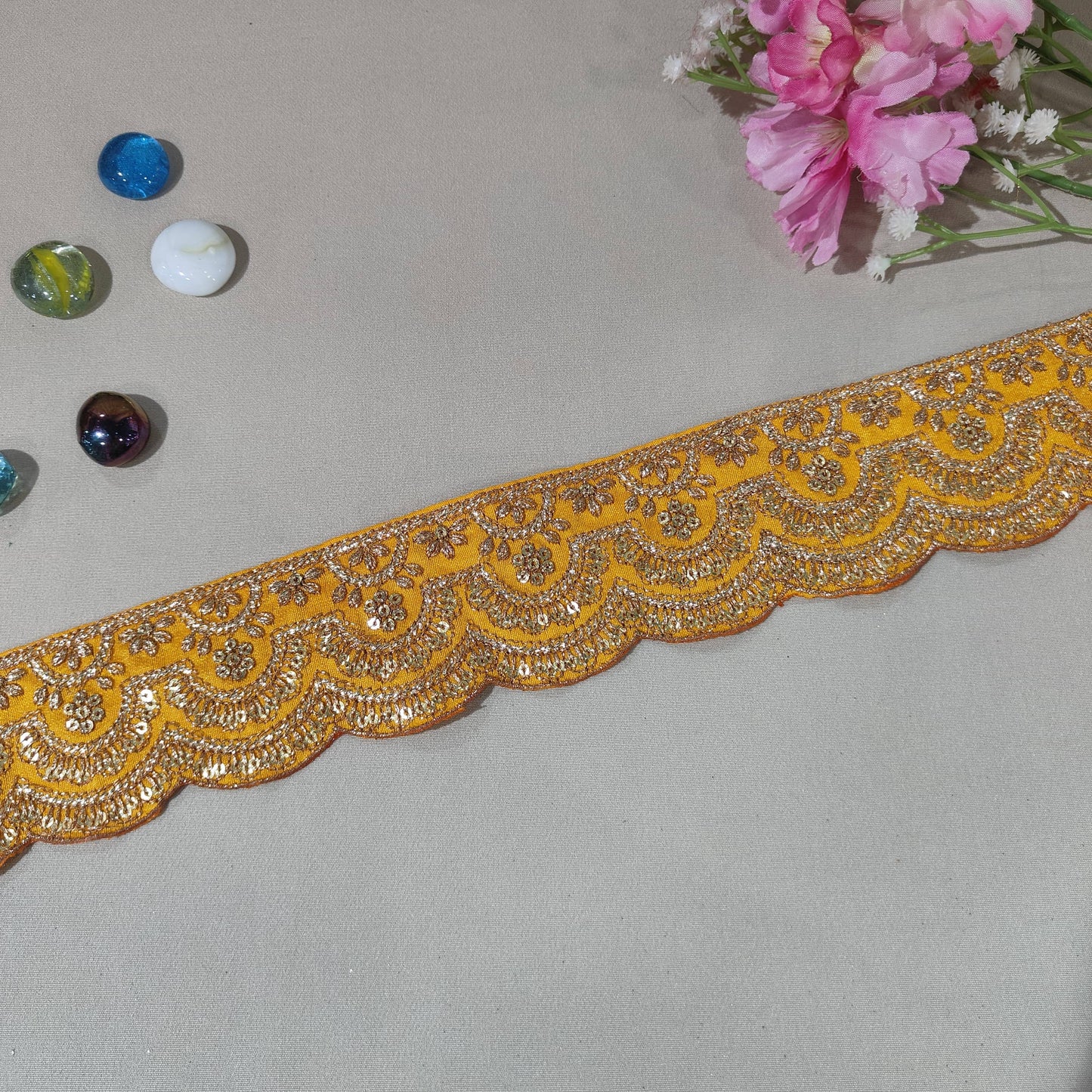 Haldi Yellow Sequins Embroidery Lace 15857