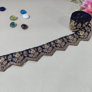 Navy Blue Chevron Zari Embroidery Lace 15846
