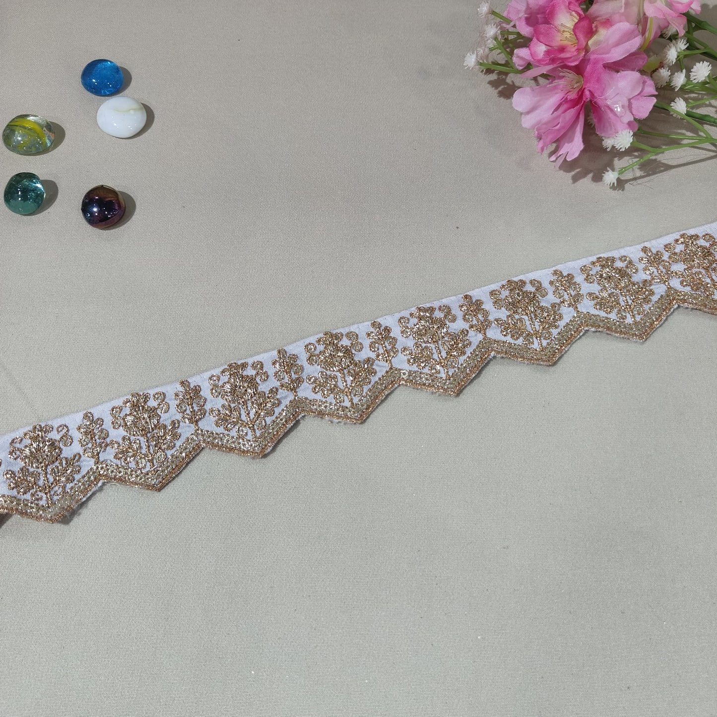 Lavender Chevron Zari Embroidery Lace 15843