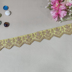 Lemon Green Chevron Zari Embroidery Lace 15839