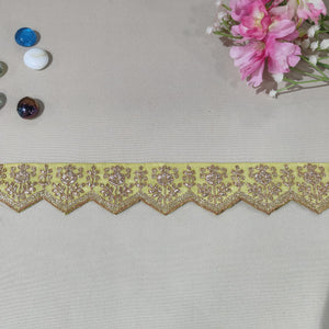 Lemon Green Chevron Zari Embroidery Lace 15839