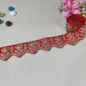 Red Chevron Zari Embroidery Lace 15844