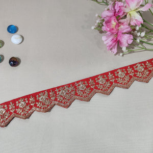 Red Chevron Zari Embroidery Lace 15844