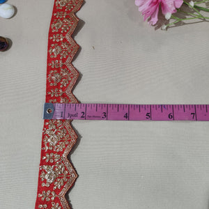 Red Chevron Zari Embroidery Lace 15844