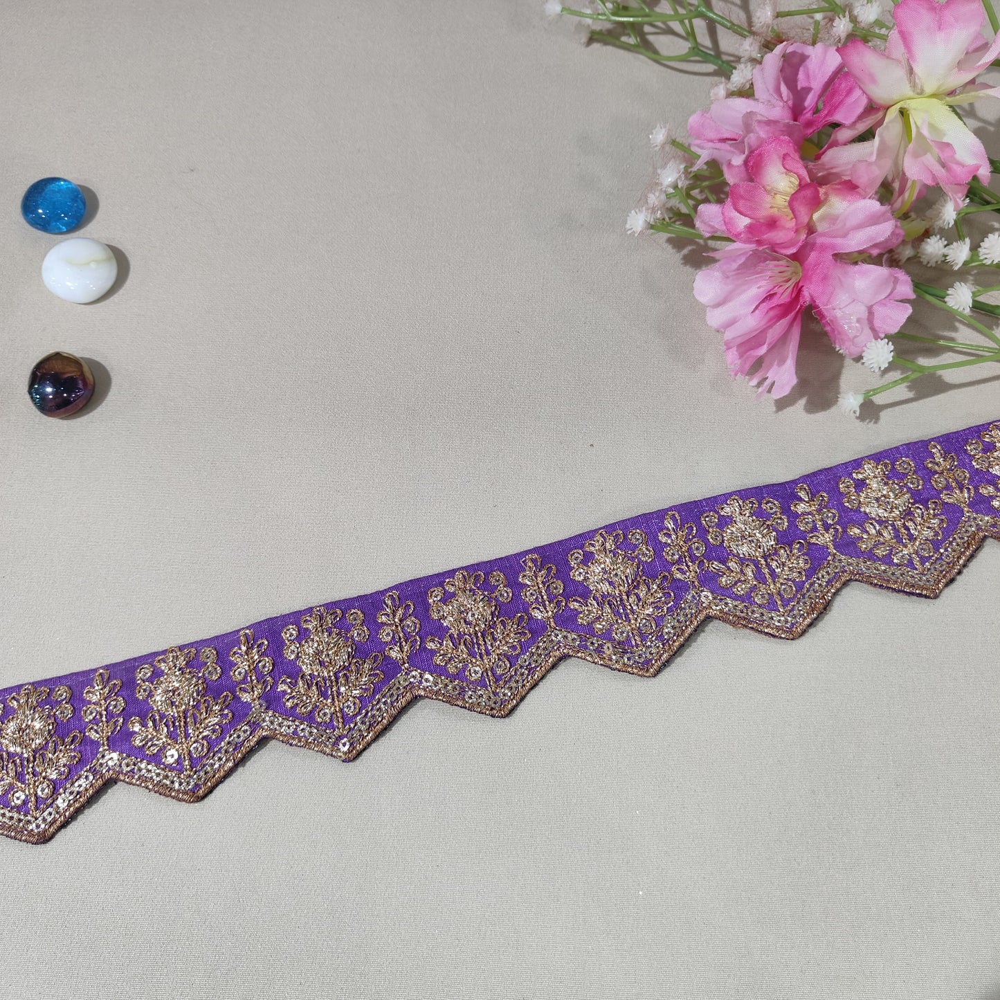 Light Purple Chevron Zari Embroidery Lace 15848