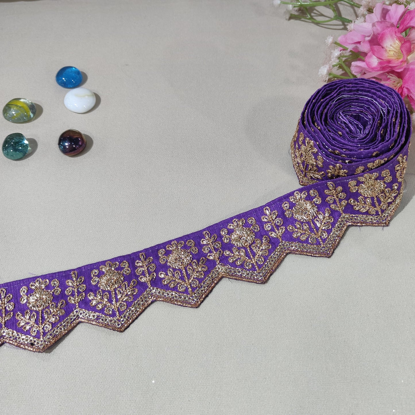Light Purple Chevron Zari Embroidery Lace 15848