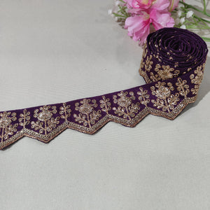 Purple Chevron Zari Embroidery Lace 15837