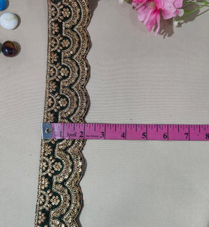 Dark Green Zari Sequins Embroidery Lace 15855