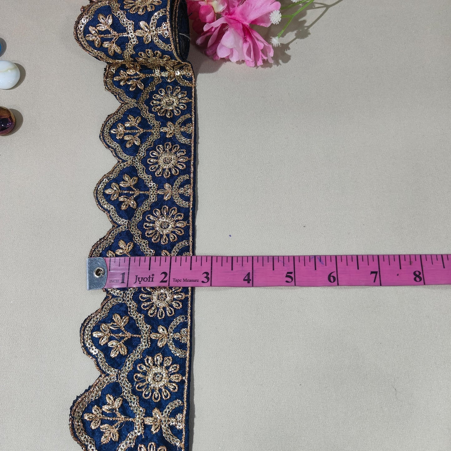 Teal Blue Traditional Zari Embroidery Lace 15862
