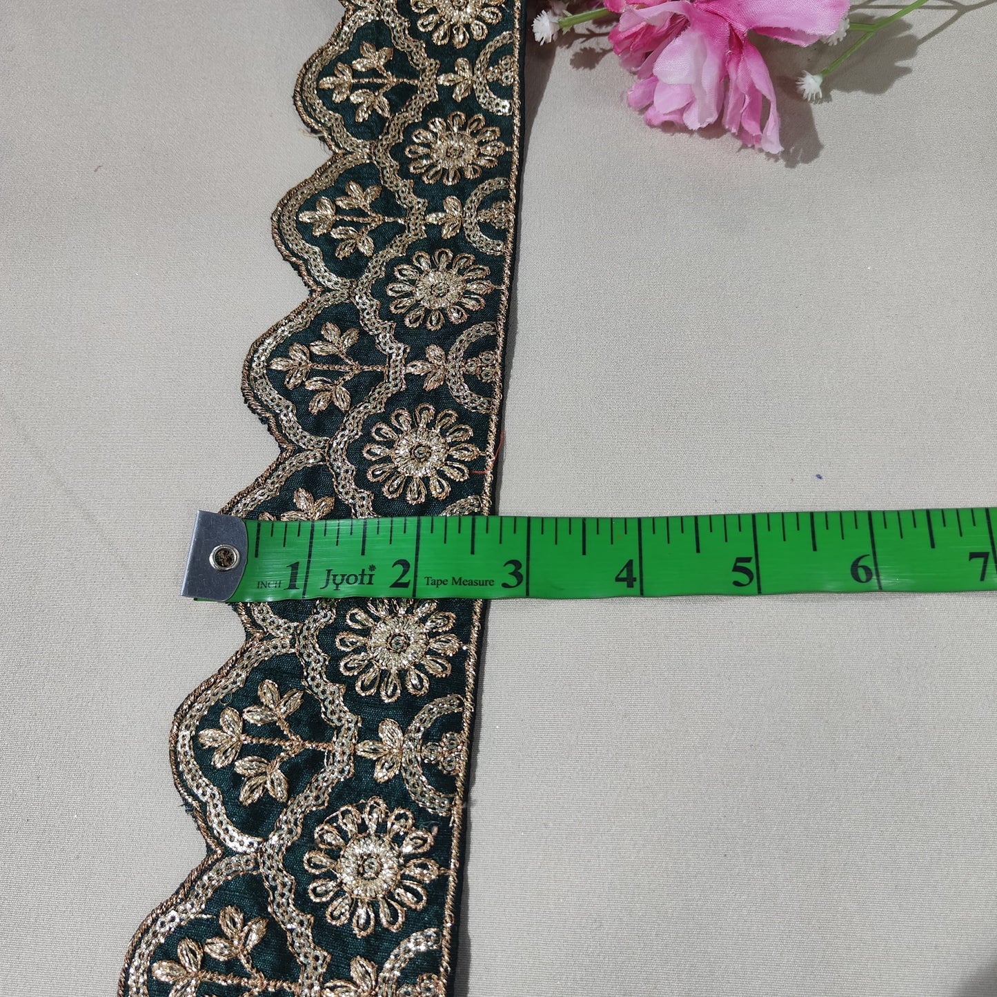Dark Green Traditional Zari Embroidery Lace 15859