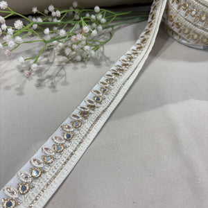 White Zari Mirror Embroidery Lace 15794